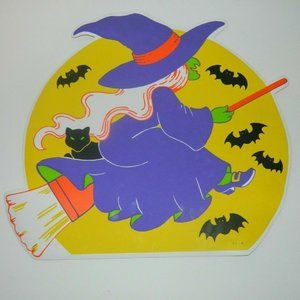 Vintage DCI Halloween Witch on Broom with Bats Black Cat & Moon Vinyl Placemats